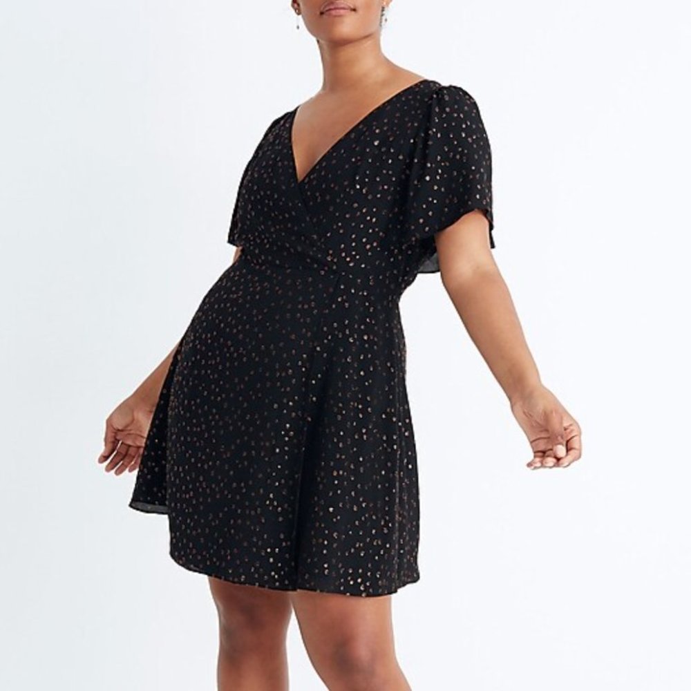 Madewell Cape-Sleeve Mini Dress in Metallic Dots, Sz 6